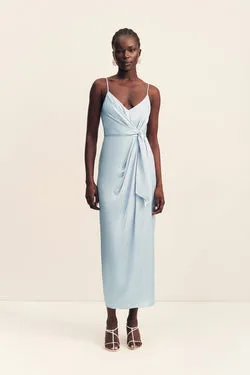 LUMIERE TIE FRONT MIDI DRESS - CLOUD DRIFT