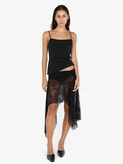 AUDREY SHEER ASYM SKIRT - BLACK