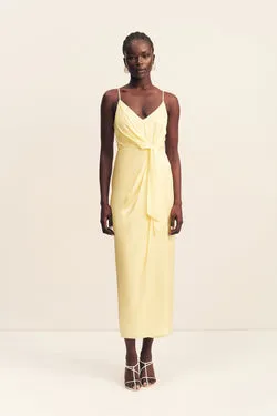 LUMIERE TIE FRONT MIDI DRESS - GOLDEN HOUR