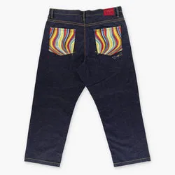 Vintage COOGI Rainbow Embroidered Coloured Stitching Dark Wash Jeans (44 x 34)