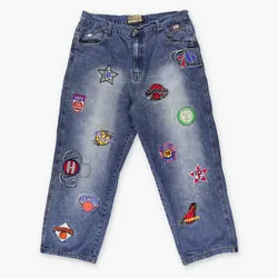 Vintage DTEK Y2K NBA 'All Stars Players' Embroidered Patch Basketball Jeans (42 x 32)