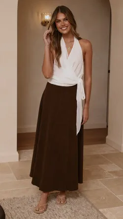 Zira Denim Maxi Skirt - Chocolate