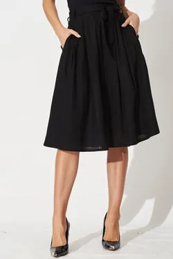 Bailey Midi Skirt In Black Linen