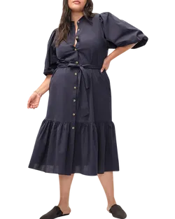 Size 20 | Commonry Blue Button-Up Puff Sleeve Midi Dress