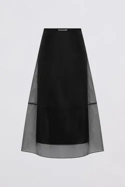 BLACK ORGANZA CURVATURE SKIRT