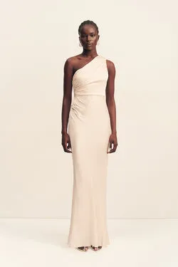 LA LUNE GATHERED ONE SHOULDER MAXI DRESS - CREAM