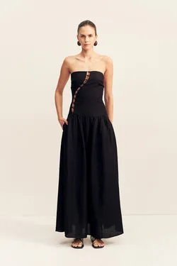 EFFIE LINEN BLEND MAXI DRESS WITH BEADS - BLACK