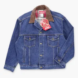 Vintage MARLBORO Country Store Leather Collar Blue Denim Jean Jacket USA Made (M)