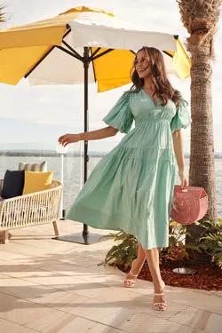 Amalie Midi Dress In Mint Green Cotton