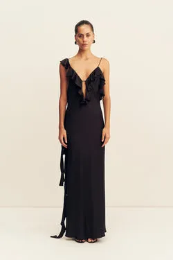 AGNES RUFFLE SLIP BIAS MAXI DRESS - BLACK