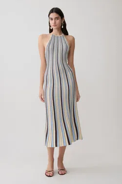 Dalani Halterneck Knit Midi Dress - Blue/Chocolate
