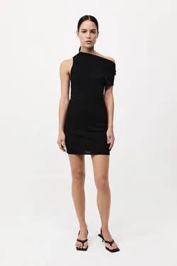 Asymmetric Knit Mini Dress - Black