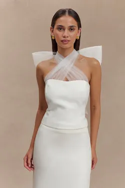 Maryam Tulle Bow Top - White