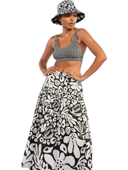 Size 10 (M) | Gorman Black/White Organic Cotton Leaf Skirt