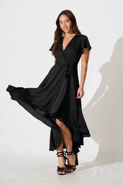 Loulou Maxi Dress In Black Satin