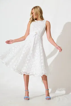 Osment Midi Dress In White Floral Embroidered Tulle