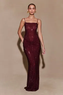 Roisin Diamante Maxi Dress - Mahogany