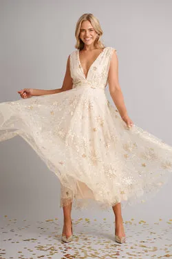 Dazzle Maxi Dress In Gold Sequin Tulle