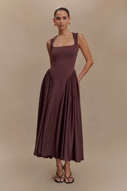 Sharon Scuba Jersey Midi Dress - Cacao Brown