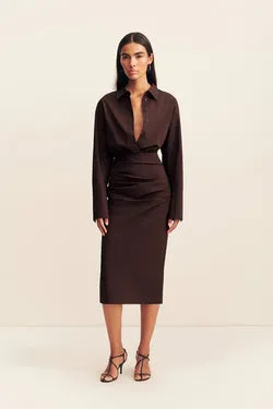 CAMPBELL SHIRT FITTED MIDI DRESS - RISTRETTO