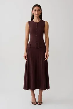 Rebena Pleated Midi Dress - Chocolate