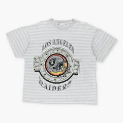 Vintage 1991 RAIDERS NFL USA Made Single Stitch Striped Football Tee (L-XL)