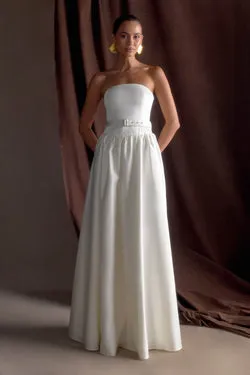 Florence Strapless Belted Maxi Dress - White