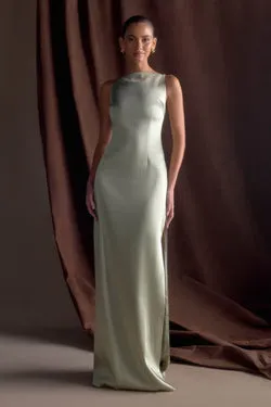Violet Sleeveless Satin Maxi Dress - Sage