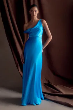 Jacinta One Shoulder Maxi Dress - Cyan Blue