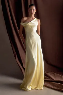 Jacinta One Shoulder Maxi Dress - Pastel Lemon