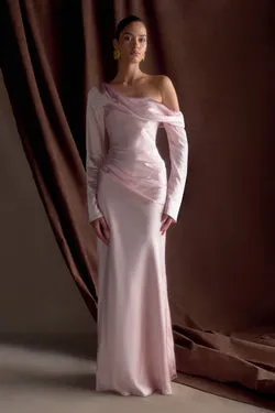 Iris Long Sleeve Satin Maxi Dress - Soft Pink