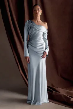 Iris Long Sleeve Satin Maxi Dress - Frosted Blue