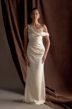 Dalia Off Shoulder Satin Maxi Dress - Blush Gold