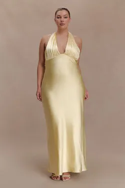 Alice Satin Halter Maxi Dress - Lemon