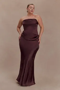 Jasmine Strapless Satin Maxi Dress - Dark Chocolate