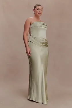Jasmine Strapless Satin Maxi Dress - Sage