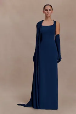 Rhea Detachable Cape Jersey Maxi Dress - Navy