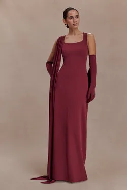 Rhea Detachable Cape Jersey Maxi Dress - Wine