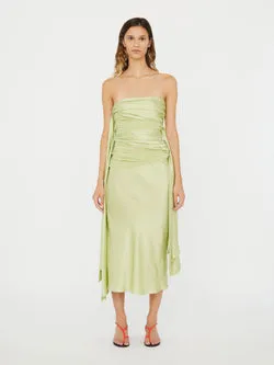Knotted Silk Gather Midi Dress