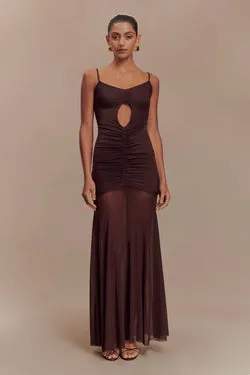 Delaney Slinky And Mesh Maxi Dress - Chocolate
