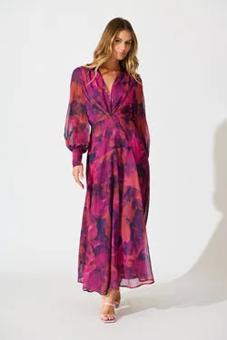 Martina Maxi Dress in Purple Watercolour Chiffon