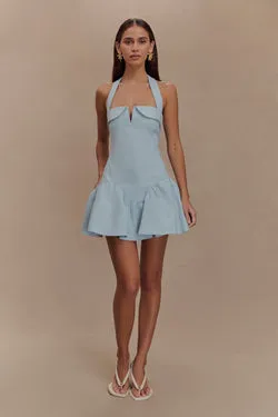 Calipso Halter Mini Dress - Cornflower Blue