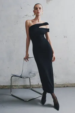 Anastasia One Shoulder Modal Midi Dress - Black