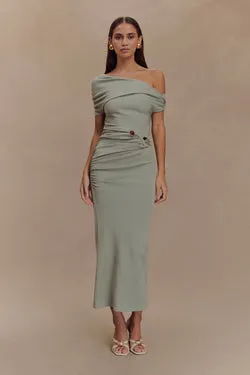 Kendra Scuba Jersey Midi Dress With Hardware - Sage