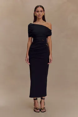 Kendra Scuba Jersey Midi Dress With Hardware - Black