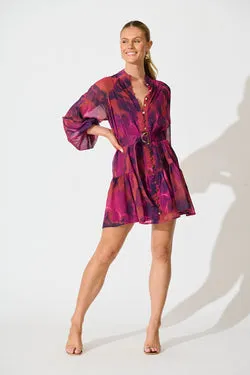 Mica Dress in Purple Watercolour Chiffon