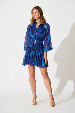 Mica Dress in Blue Watercolour Chiffon