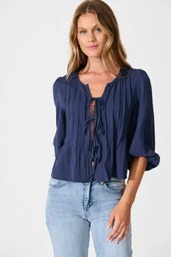 Kalina Top in Navy Cotton