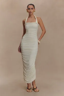 Camila Ruched Halter Midi Dress - Ivory