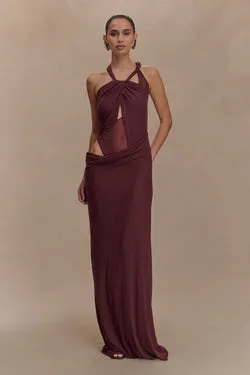Edwina Knotted Mesh Maxi Dress - Mahogany